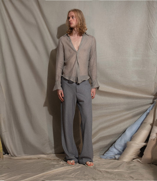 Bias Shirt in Light Grey Linen
