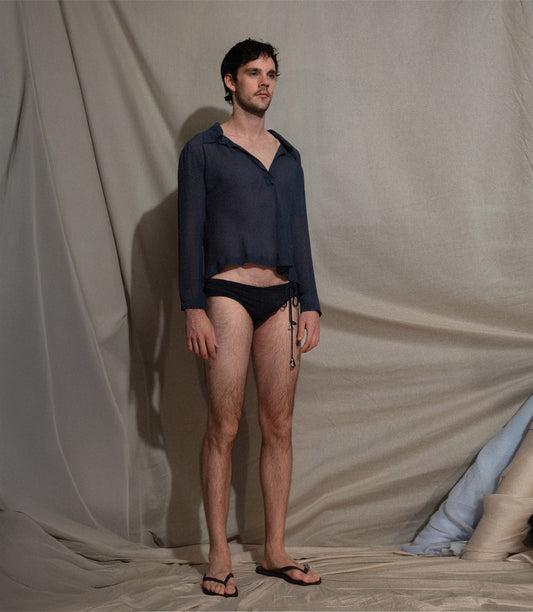 Long Sleeve Polo in Silk