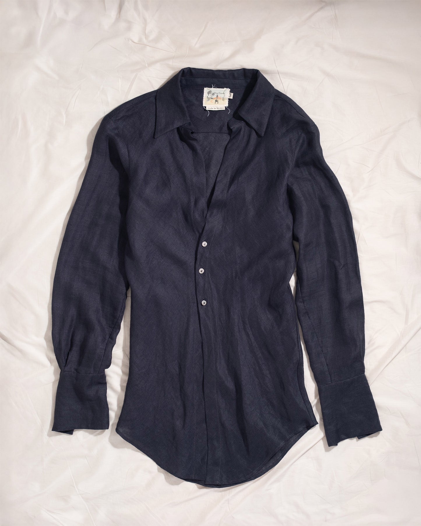 Bias Shirt in Navy Irish Linen