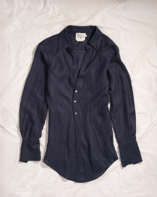 Bias Shirt in Navy Irish Linen