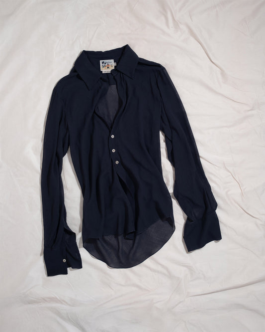 Bias Shirt in Navy Silk