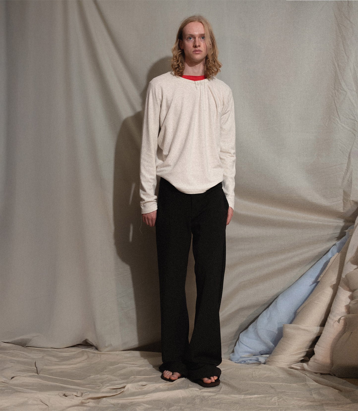 Gathered Crew-Neck in Light Grey