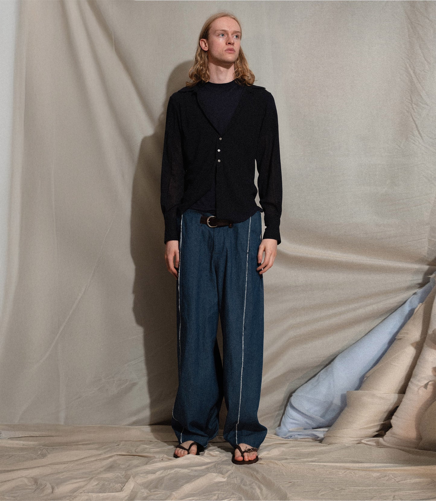 Bias Shirt in Navy Silk
