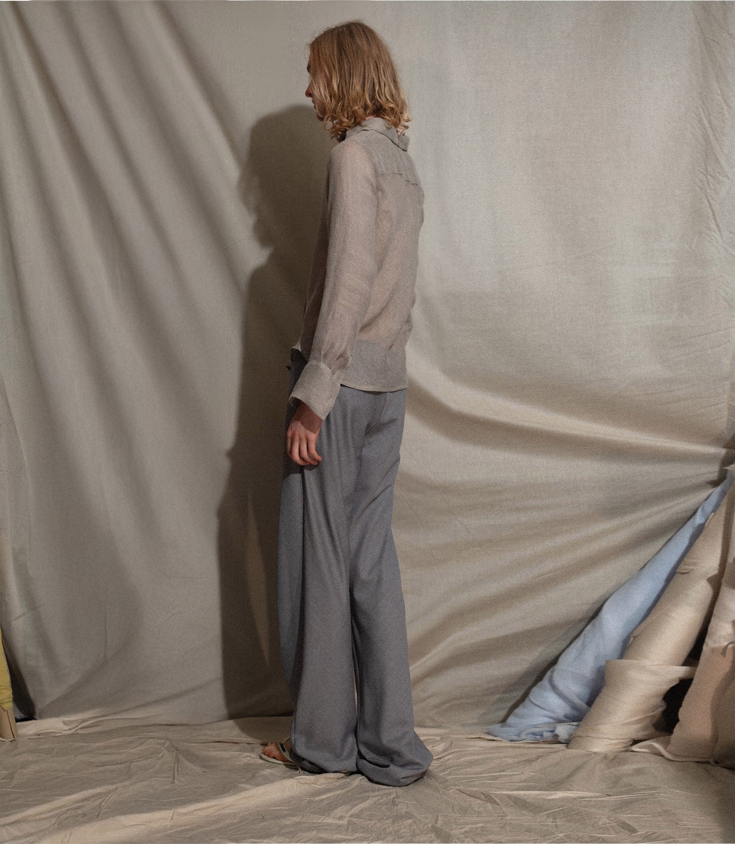 Bias Trouser in Light Blue Wool