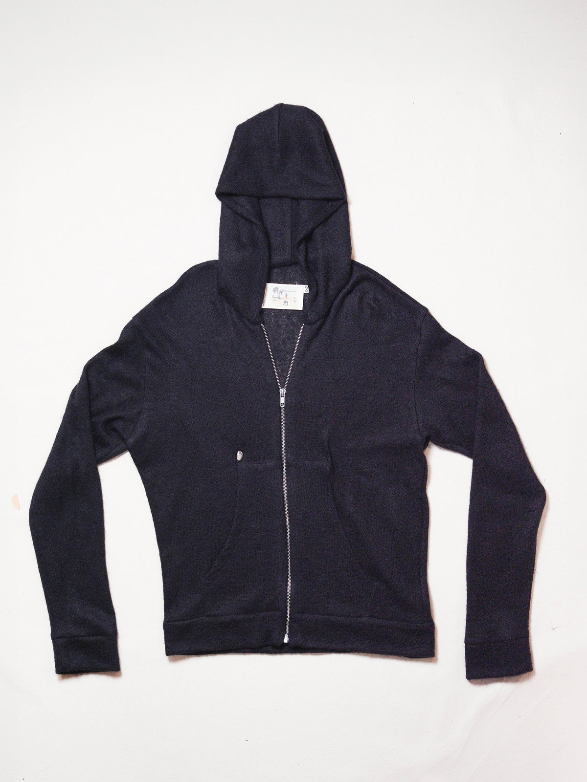Knit Zip-Up Hoodie with Silver Button