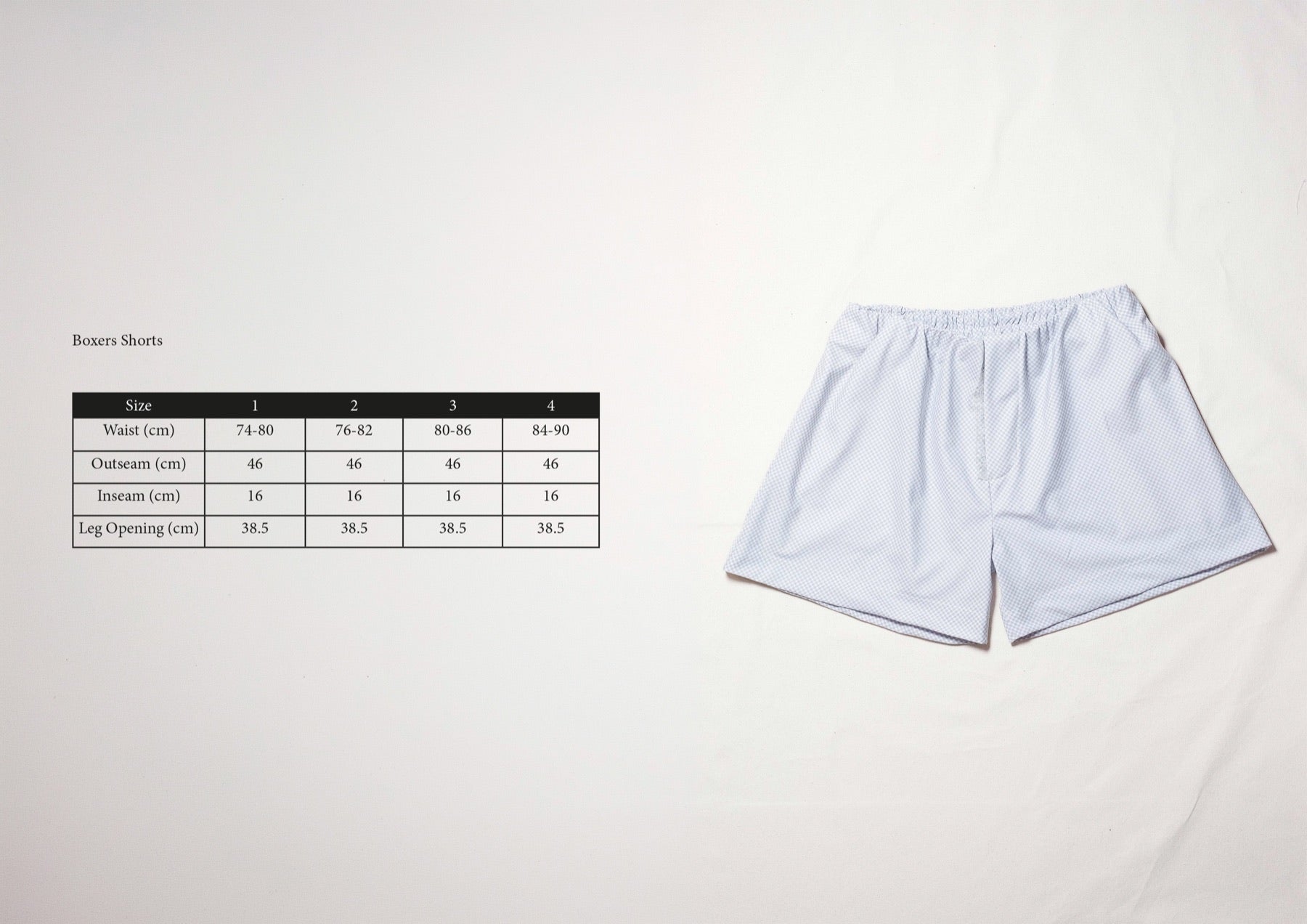 Size chart for Boxer Shorts in Black Lace, measurements in centimetres