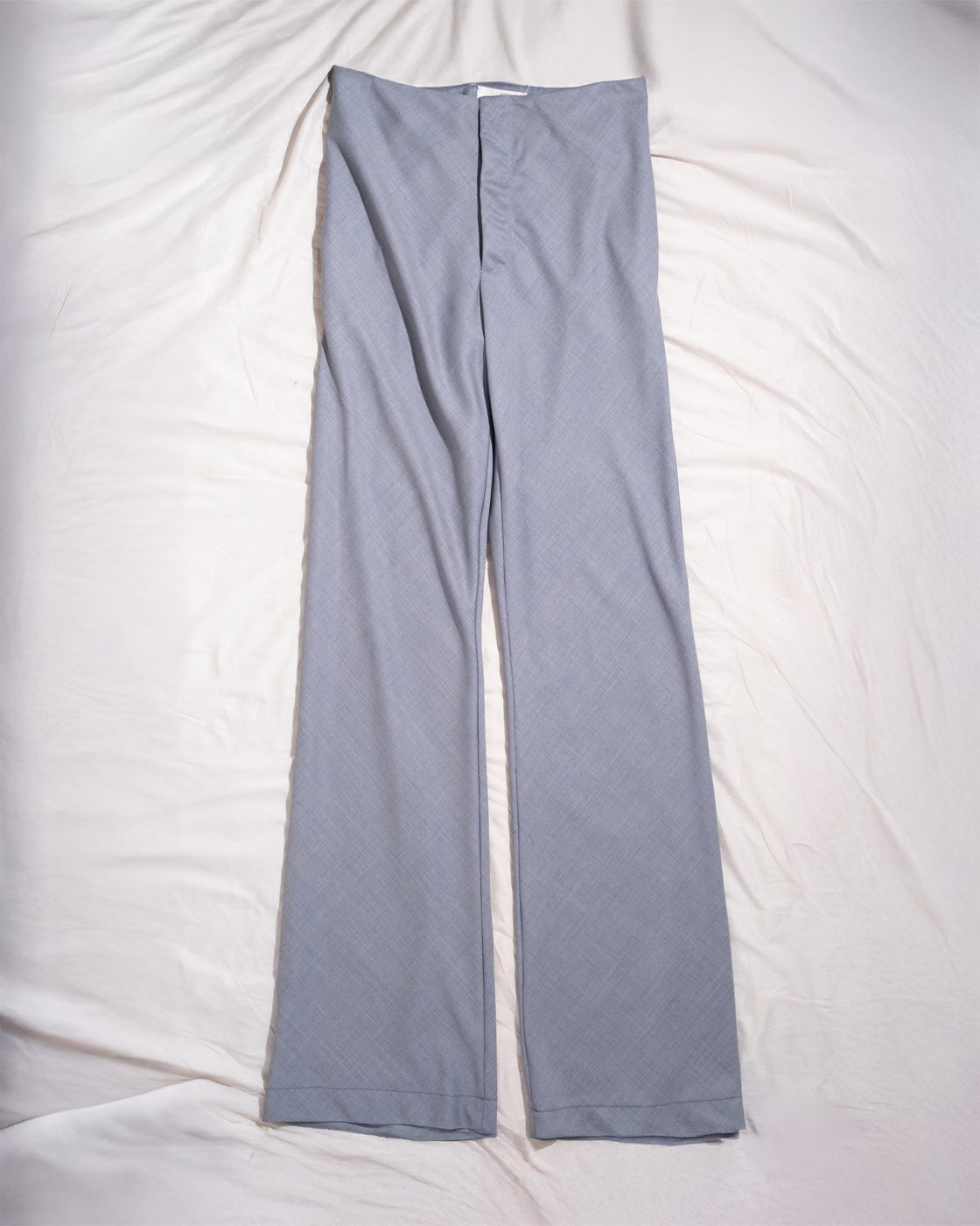 bias trouser in light blue wool