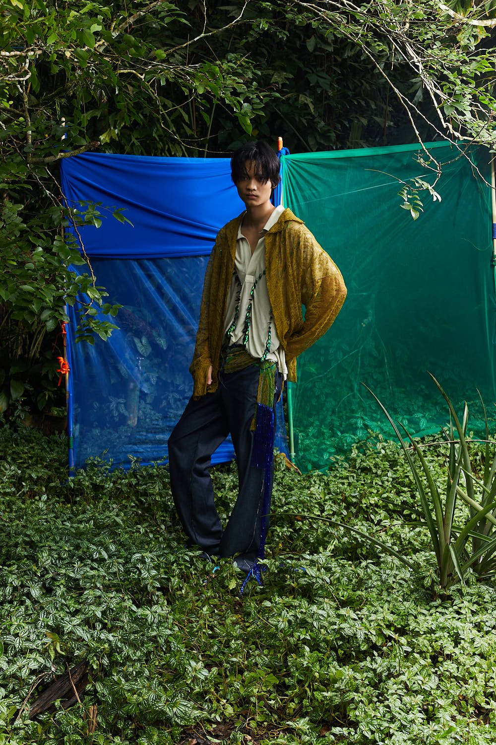 Magia — jungle — mustard cardigan, full